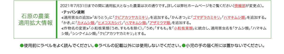 石原の農薬適用拡大情報